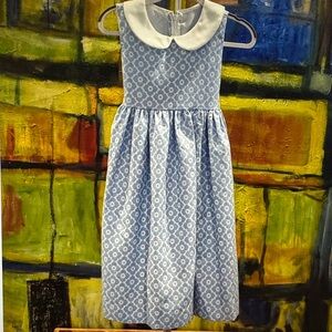 Maggie Breen Too blue/white geometric floral print dress girls size 4 NWT